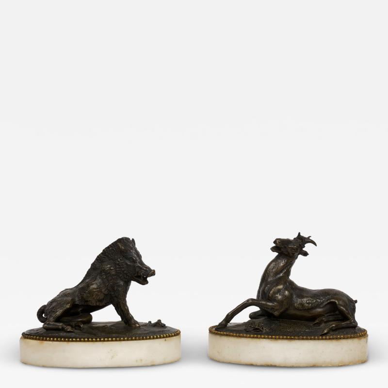 19th Century Pair of Bronze Paperweights Il Porcellino Wounded Stag 