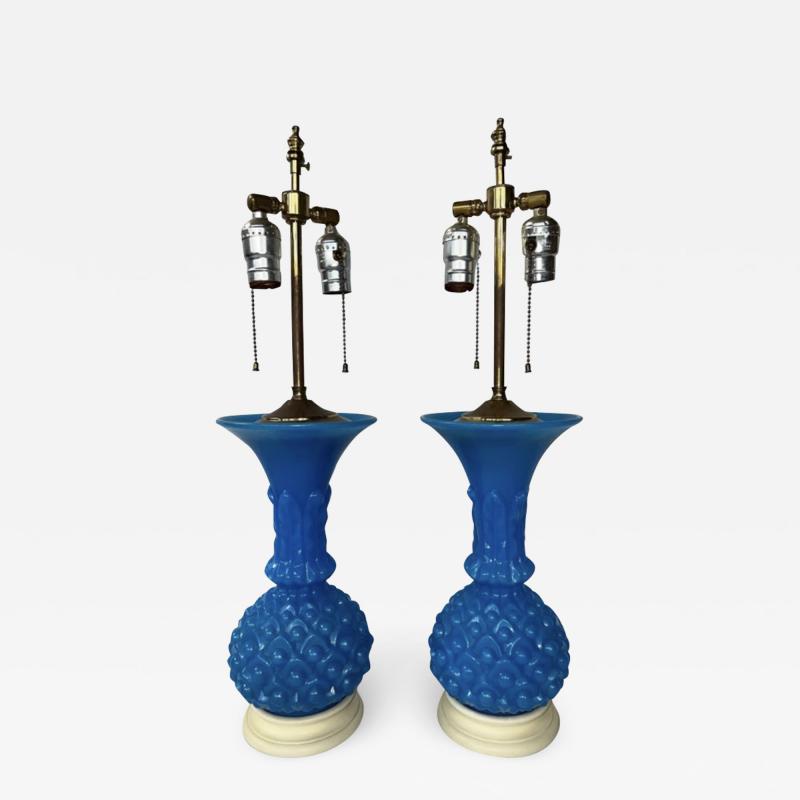 19th Century Pair of French Vintage Opaline Glass Vases as Lamps