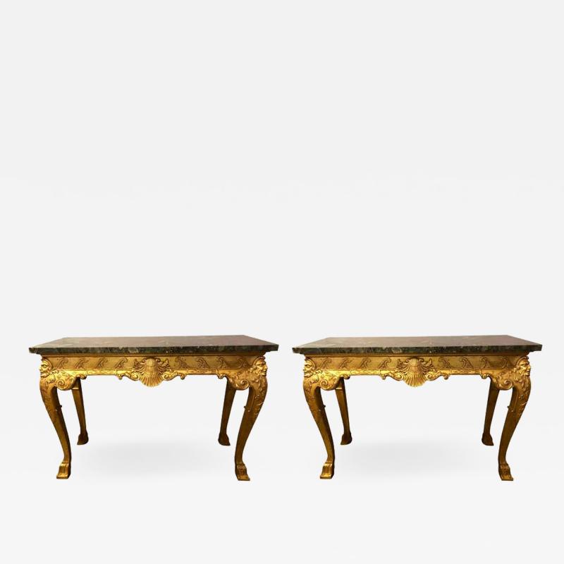 19th Century Pair of George II Style Carved Giltwood Marble Top Console Tables