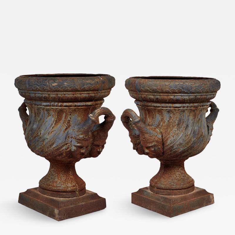 19th Century Pair of Iron Garden Urns