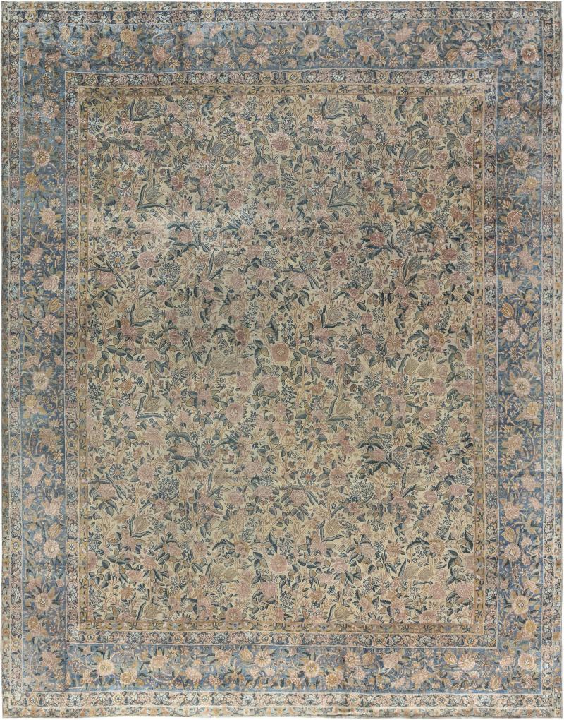19th Century Persian Kirman Floral Handwoven Wool Rug