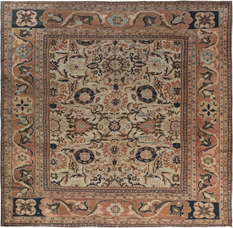 19th Century Persian Sultanabad Handwoven Wool Carpet