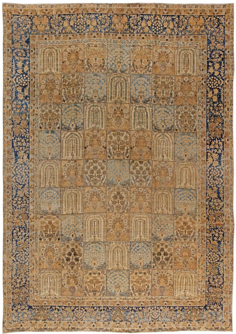 19th Century Persian Tabriz Botanic Handwoven Wool Rug