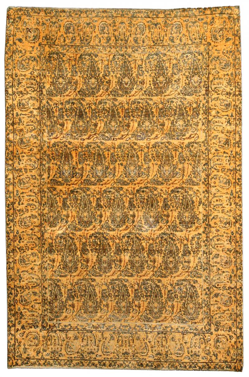 19th Century Persian Tabriz Honey Yellow and Black Handwoven Wool Rug