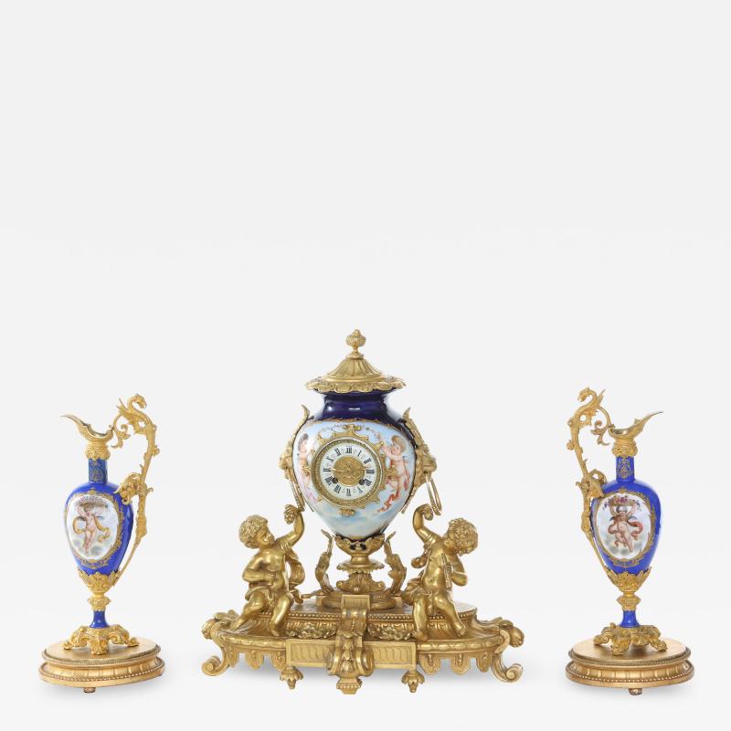 19th Century Porcelain Gilt Bronze Three Piece Garniture