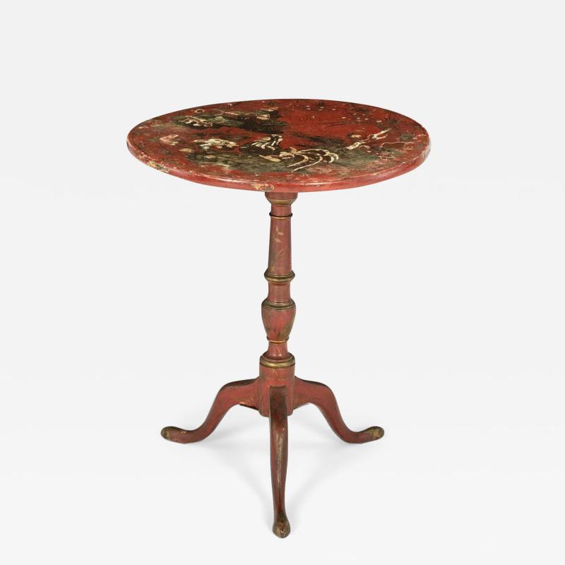 19th Century Red Lacquered Chinoiserie Tilt Top Side Table