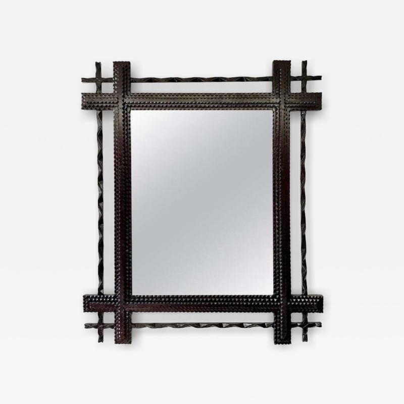 19th Century Rural Tramp Art Wall Mirror Basswood Hand Carved AT circa 1890
