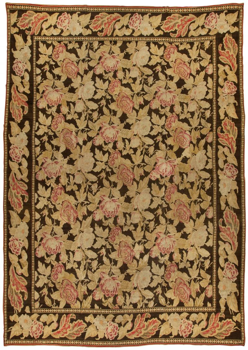 19th Century Russian Bessarabian Beige Botanic Handmade Wool Rug