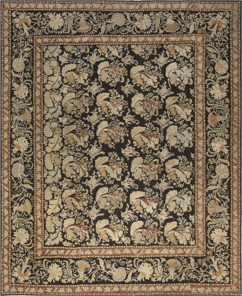19th Century Russian Bessarabian Black Background Wool Carpet