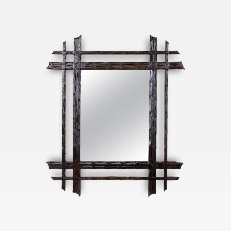 19th Century Rustic Black Forest Mirror Doubleframe Handcarved AT ca 1870