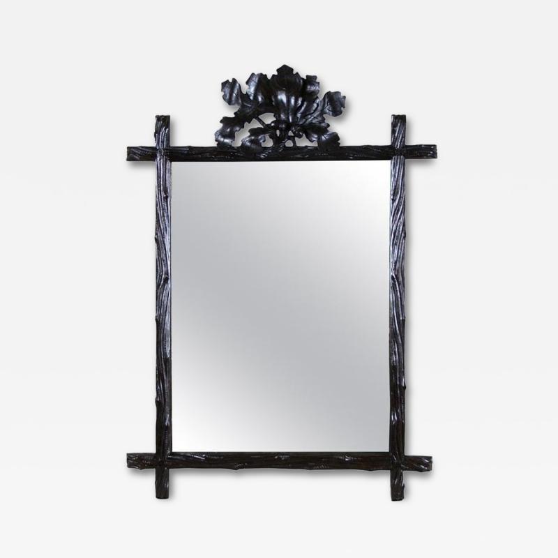 19th Century Rustic Black Forest Mirror With Oak Leaves Acorns AT ca 1870