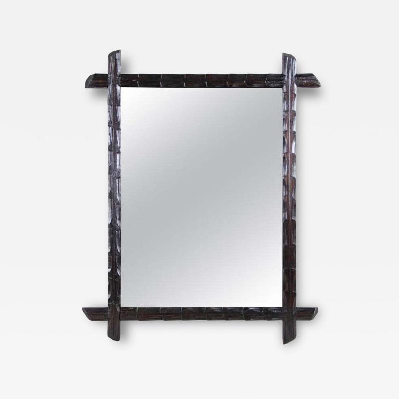 19th Century Rustic Black Forest Wall Mirror Hand Carved Austria circa 1880