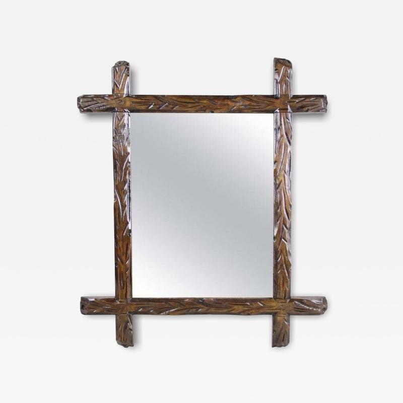 19th Century Rustic Black Forest Wall Mirror Tree Trunk Design AT ca 1880