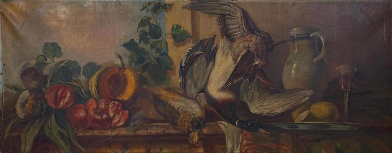 19th Century Rustic Still Life Oil Inset Dessus de Porte or Overdoor Panel