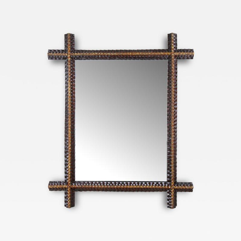 19th Century Rustic Tramp Art Wall Mirror Handcarved Austria ca 1880