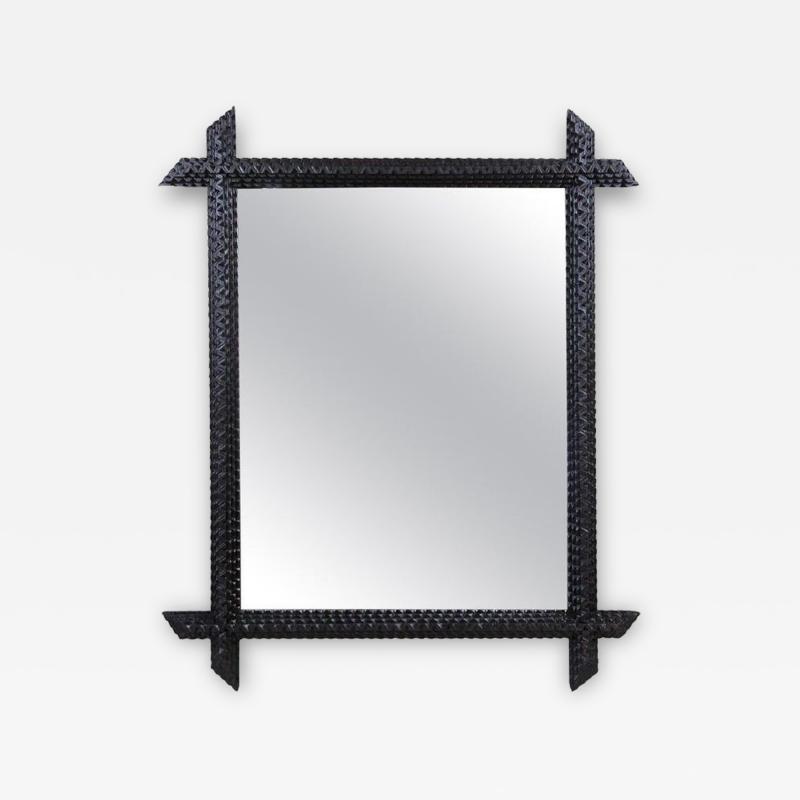 19th Century Rustic Tramp Art Wall Mirror Handcarved Austria ca 1890