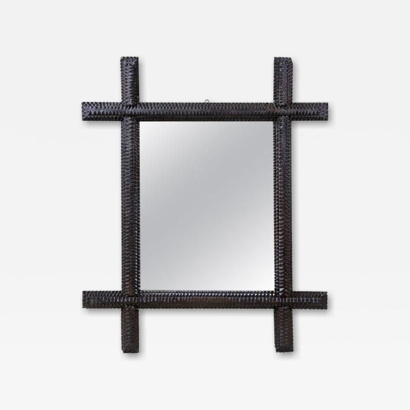 19th Century Rustic Tramp Art Wall Mirror Handcarved Austria circa 1870