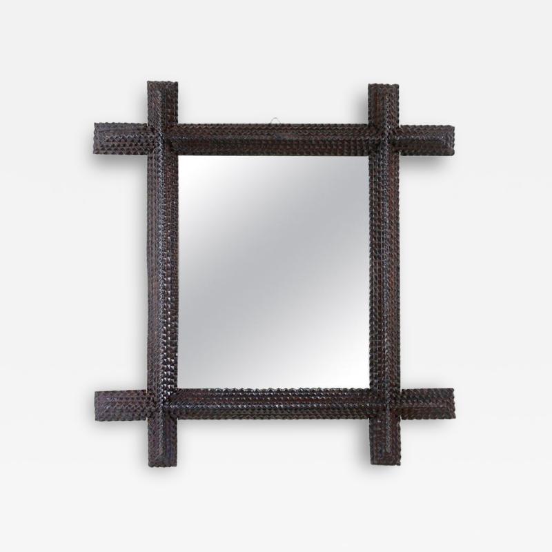 19th Century Rustic Tramp Art Wall Mirror Handcarved Austria circa 1880