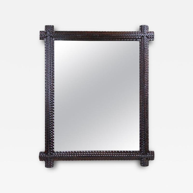19th Century Rustic Tramp Art Wall Mirror Handcarved Austria circa 1880