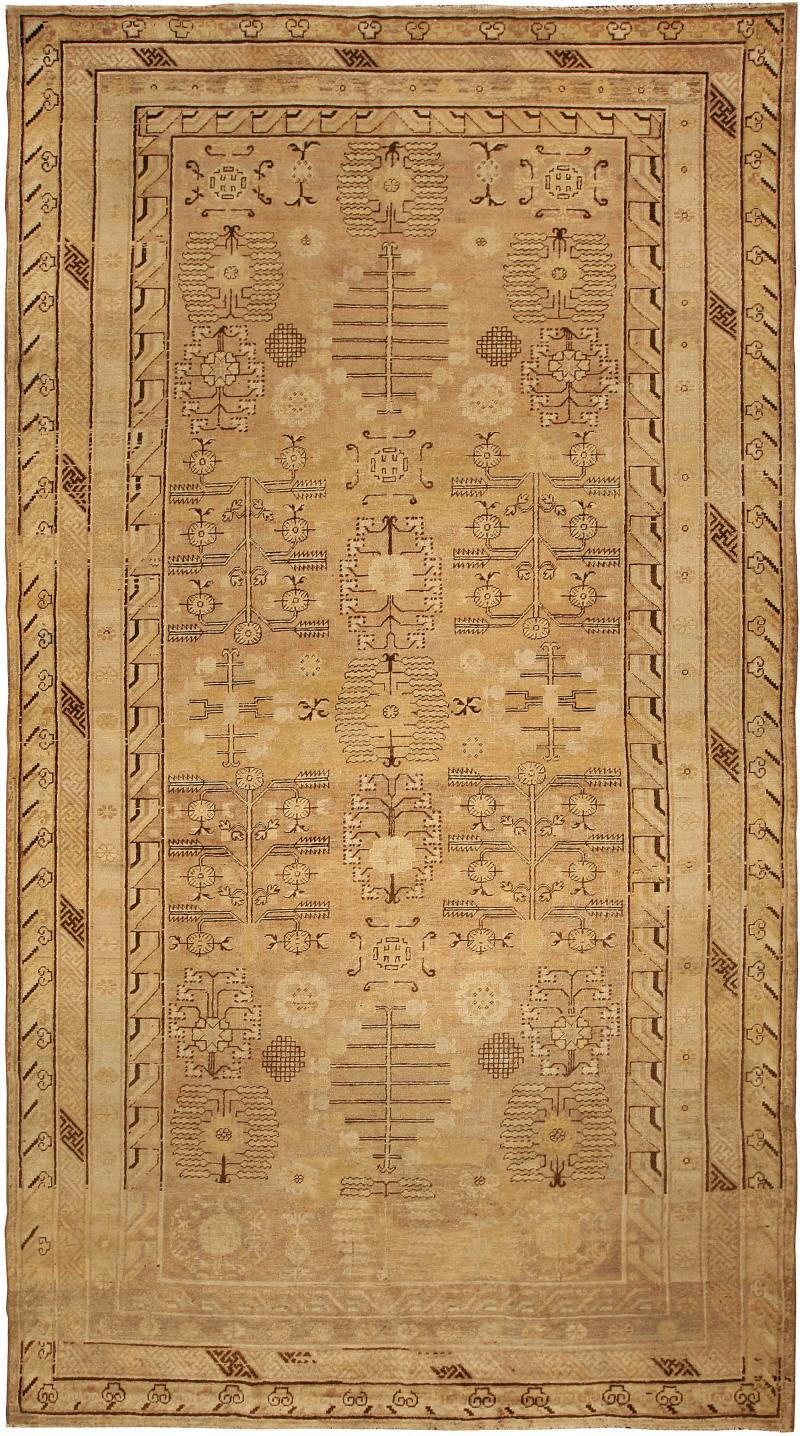 19th Century Samarkand Khotan Beige and Brown Handmade Wool Rug