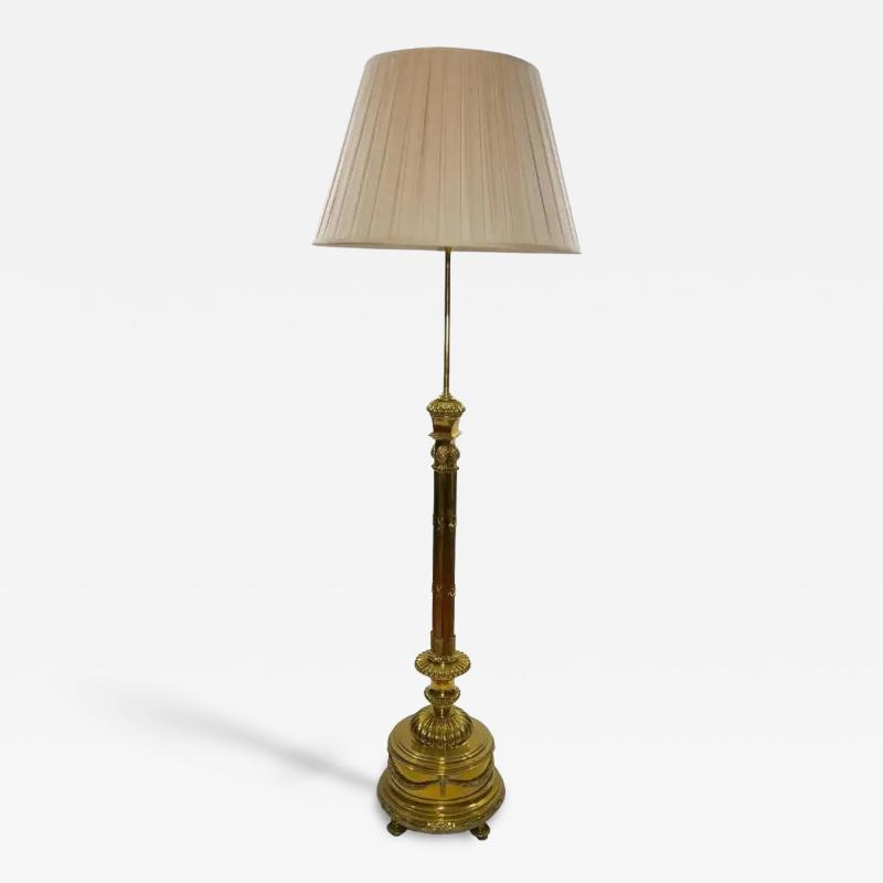 19th Century Solid Gilt Brass Footed Round Base Floor Lamp