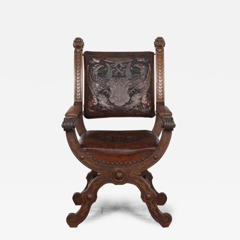 19th Century Spanish Embossed Leather Armchair