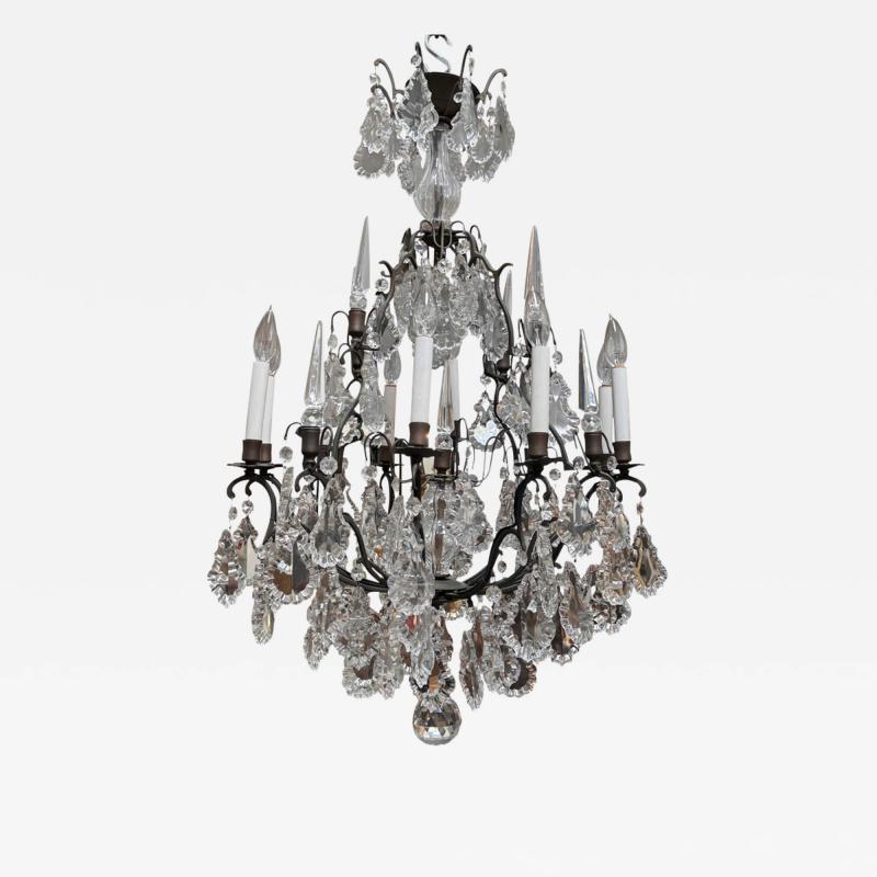 19th Century Style French Crystal Bronze Patinated Chandelier