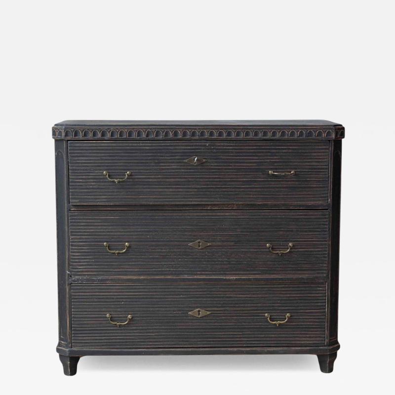 19th Century Swedish Black Painted Pine Chest of Drawers