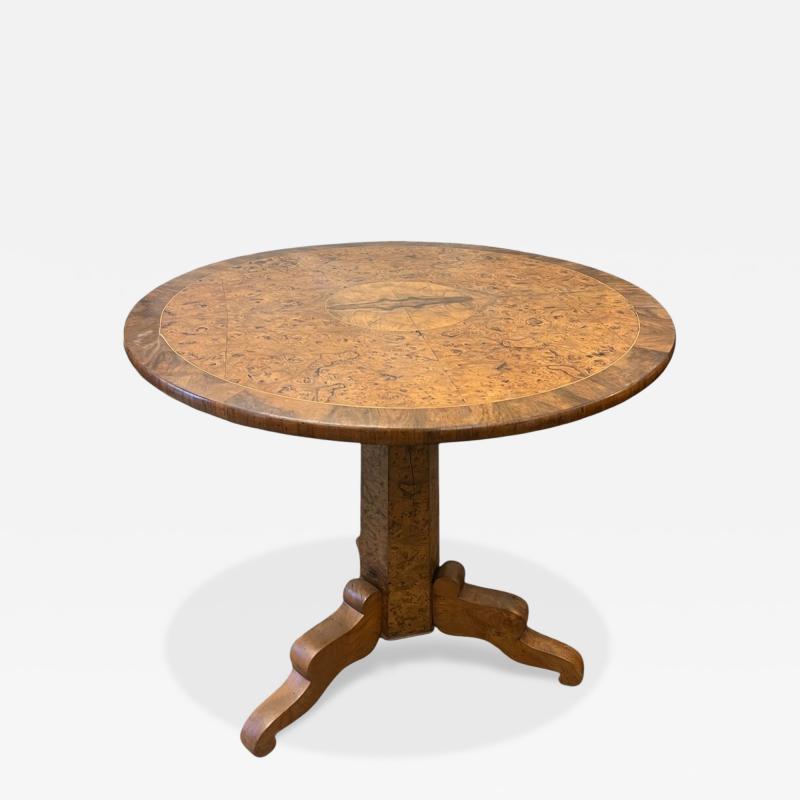 19th Century Swedish Book Matched Burl Tilt Top Table