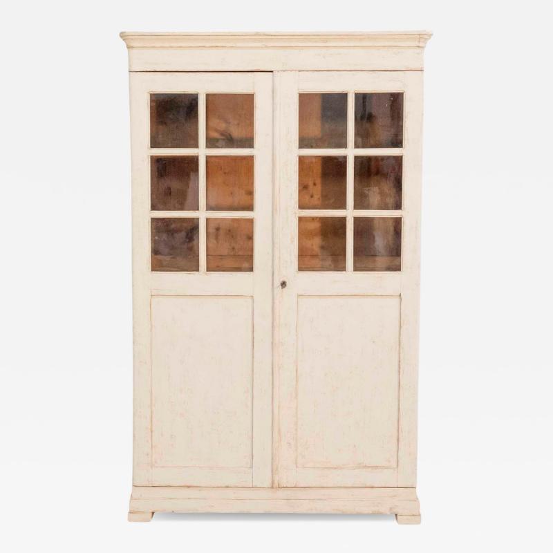 19th Century Swedish Gustavian Painted Display Cabinet with Glazed Doors