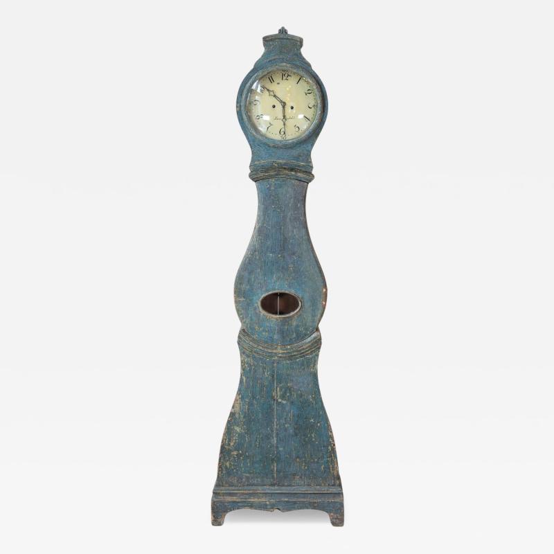 19th Century Swedish Mora Clock in Original Blue Paint