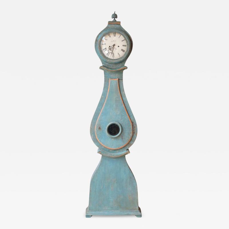 19th Century Swedish Mora Clock in Original Turquoise Paint