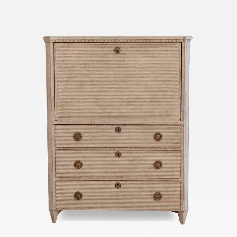 19th Century Swedish Painted Bureau In White With Original Interior