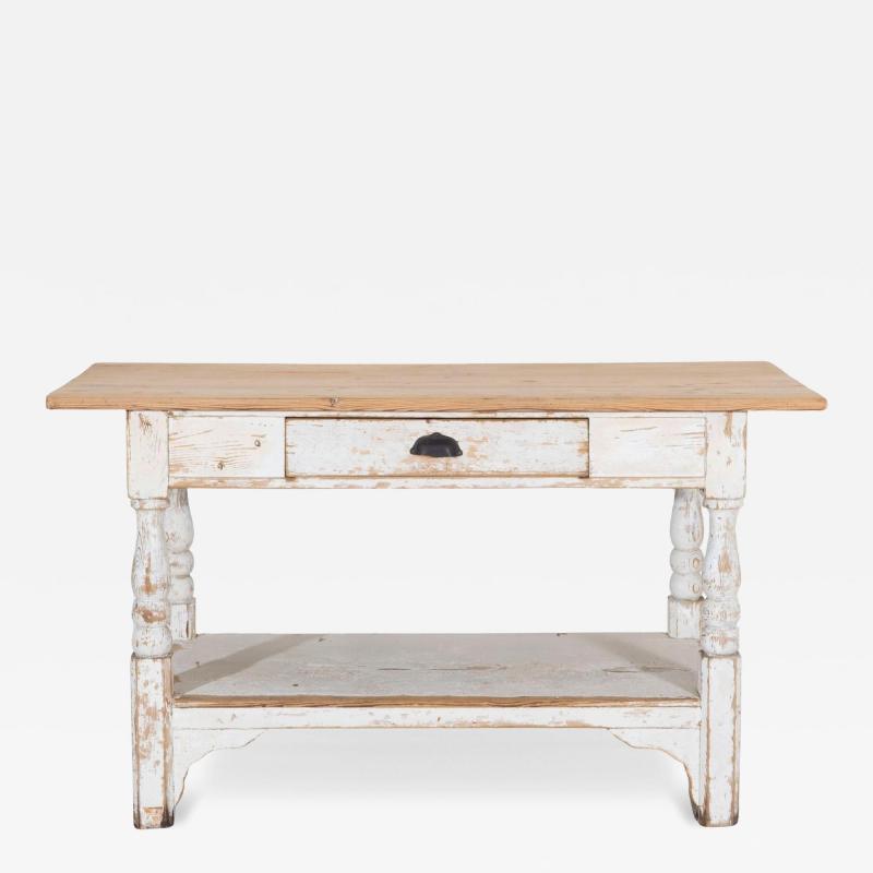 19th Century Swedish Painted Pine Cutting Table with Drawer