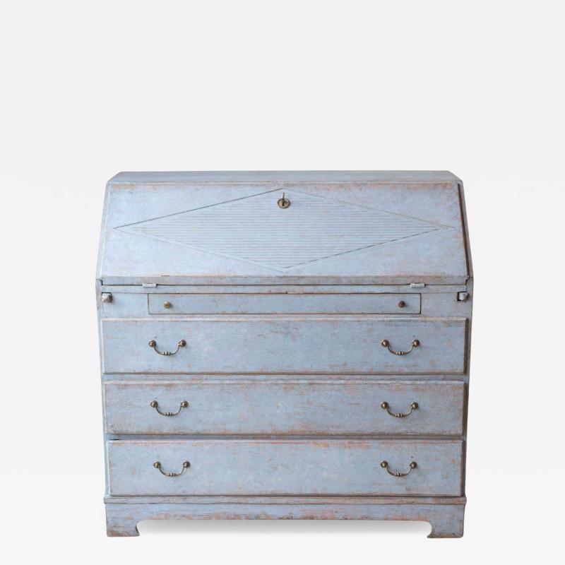 19th Century Swedish Painted Secretary in Blue with White Highlights circa 1830