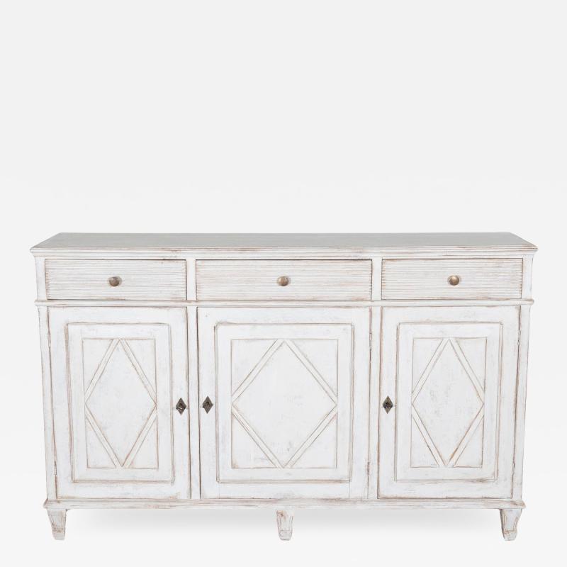 19th Century Swedish Painted Sideboard in Pine with Diamond Panel Doors
