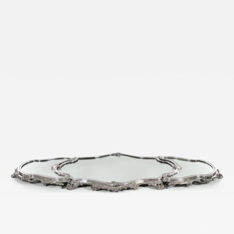19th Century Three Part Mirrored Silver Plate Plateau
