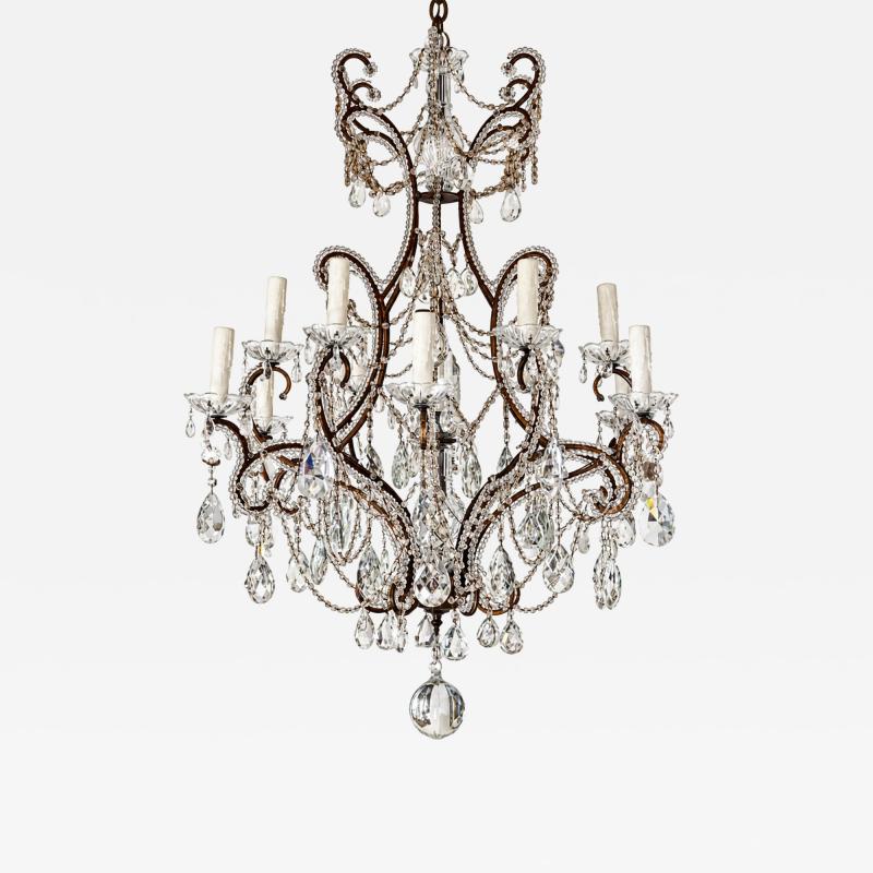 19th Century Toscano 12 lite Iron Crystal Chandelier US wiring