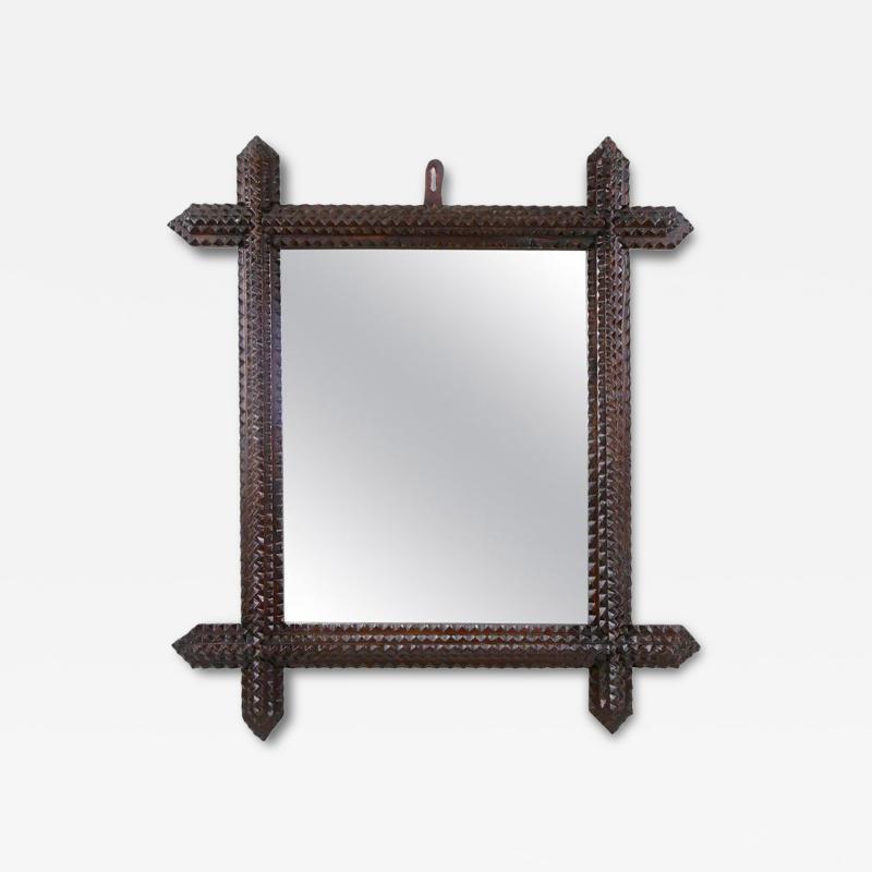 19th Century Tramp Art Rustic Mirror Handcarved Austria circa 1880