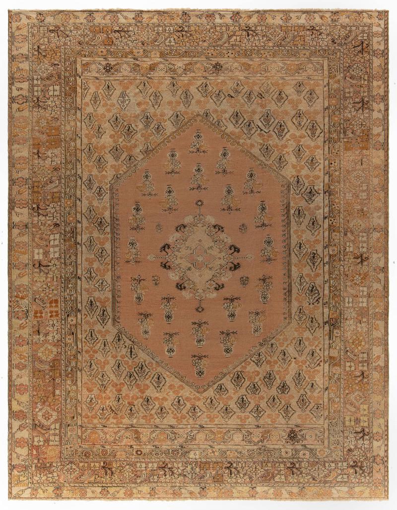 19th Century Turkish Ghiordes Beige Handwoven Wool Rug