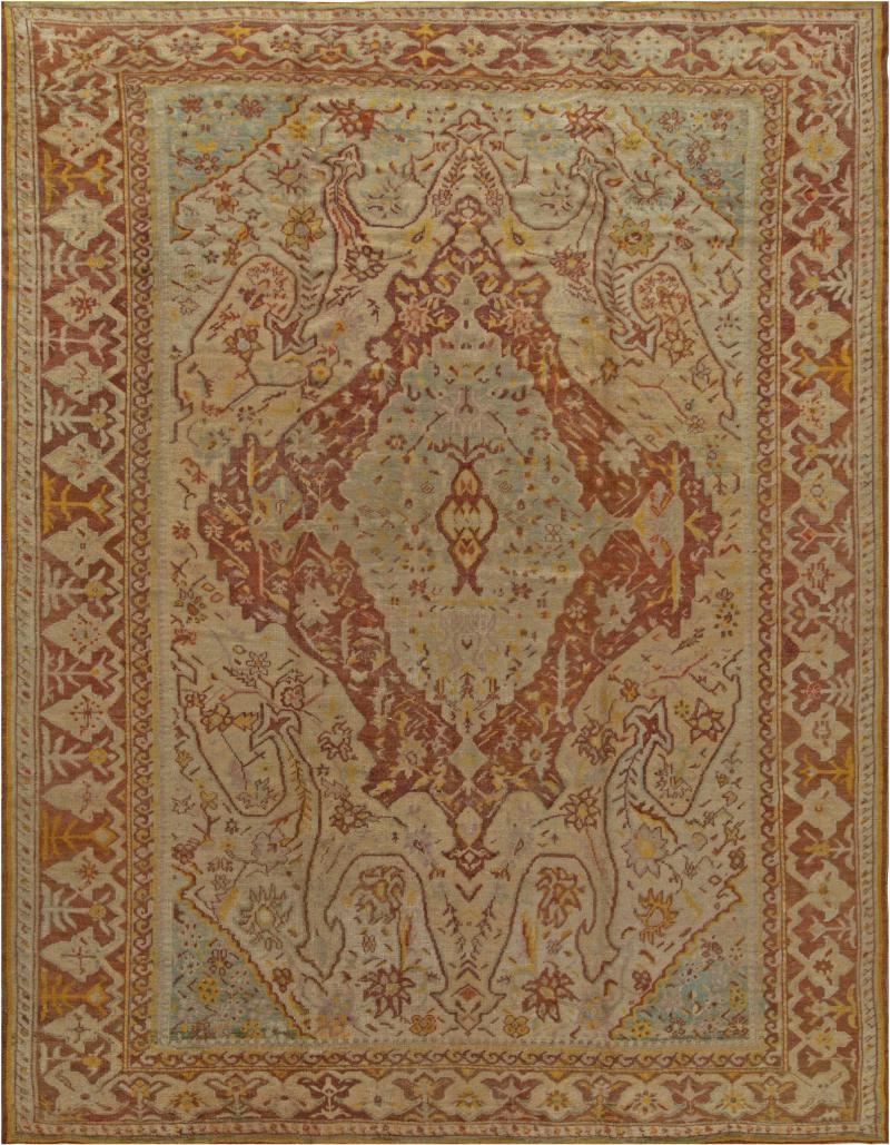 19th Century Turkish Oushak Handmade Wool Rug