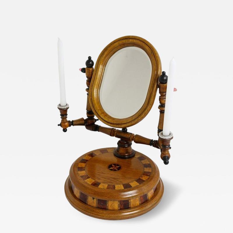 19th Century Vanity Table Mirror With Candlesticks Micro Inlays AT ca 1890