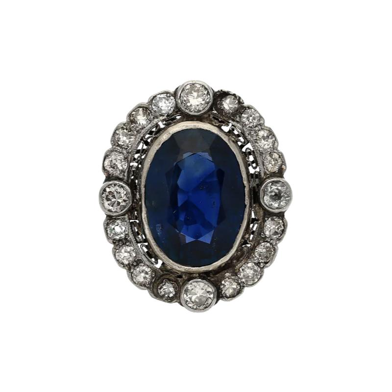 19th Century Victorian Era 15 Carat Burma Oval Cut Sapphire and Diamond Ring