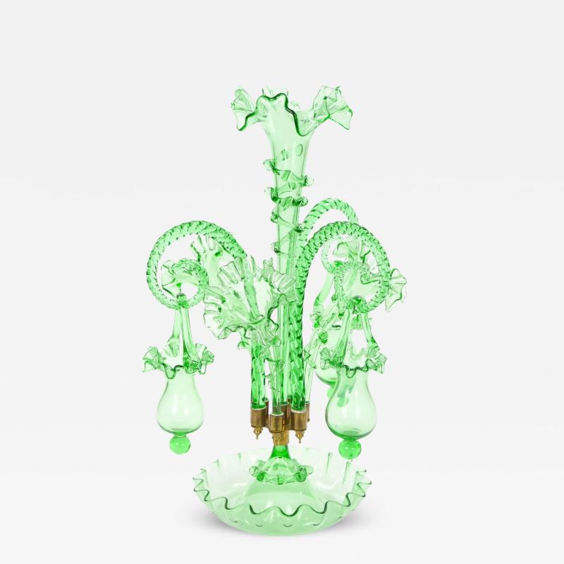 19th Century Victorian Style Italian Glass Brass Epergne Centerpiece Vase