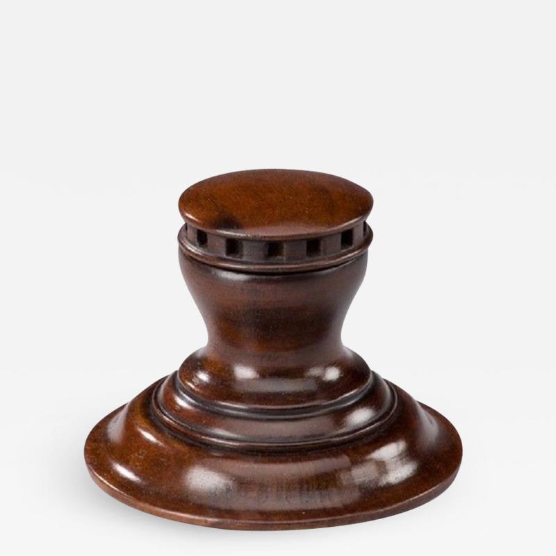 19th Century mahogany inkwell in the form of a capstan