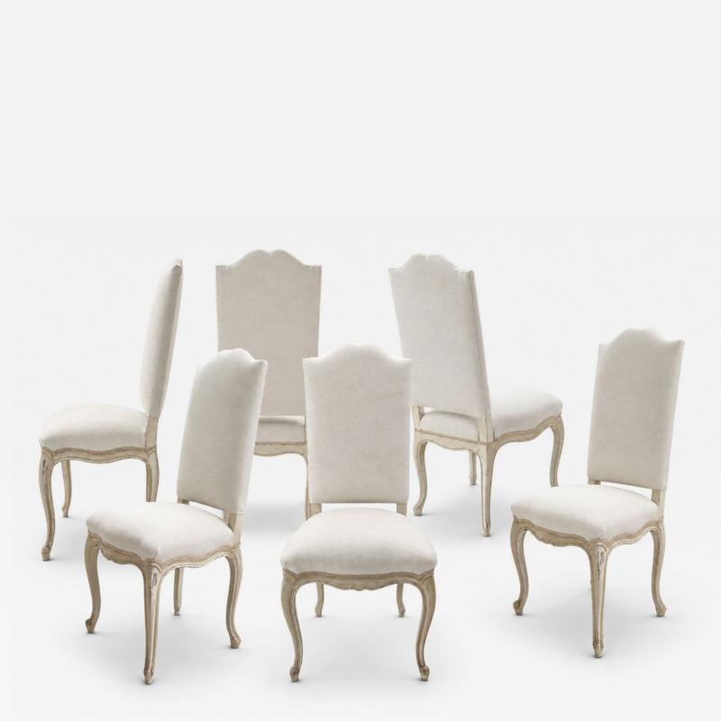 19th Century set of Six Louis XV Dining Chairs in linen upholstery