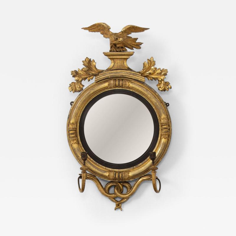 19th c English Regency Convex Mirror in Original Giltwood