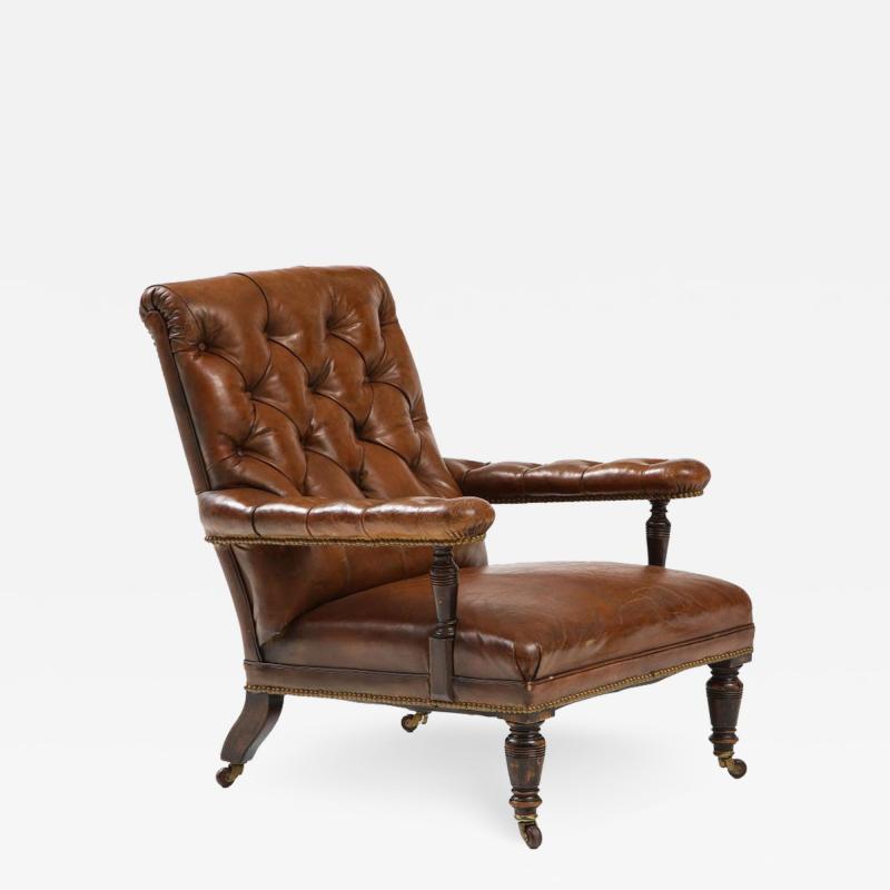 19th c English Tufted Leather Library Chair