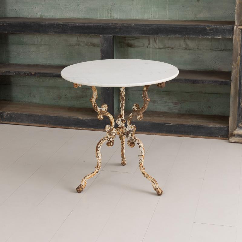 19th C. French Cast Iron Gueridon Table with Original Paint and Carrara