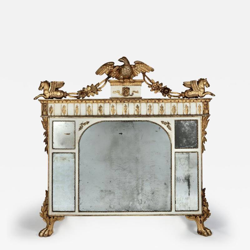 19th c Italian Giltwood Overmantle with Original Mirror Plates